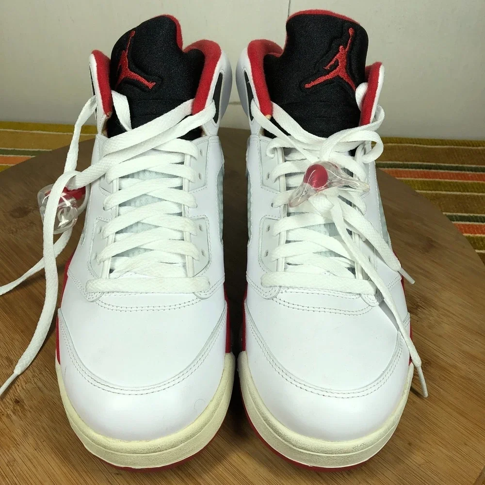 Nike Air Jordan Air 5 Mens 8.5 shoes white OG Fire Red Basketball sneakers
